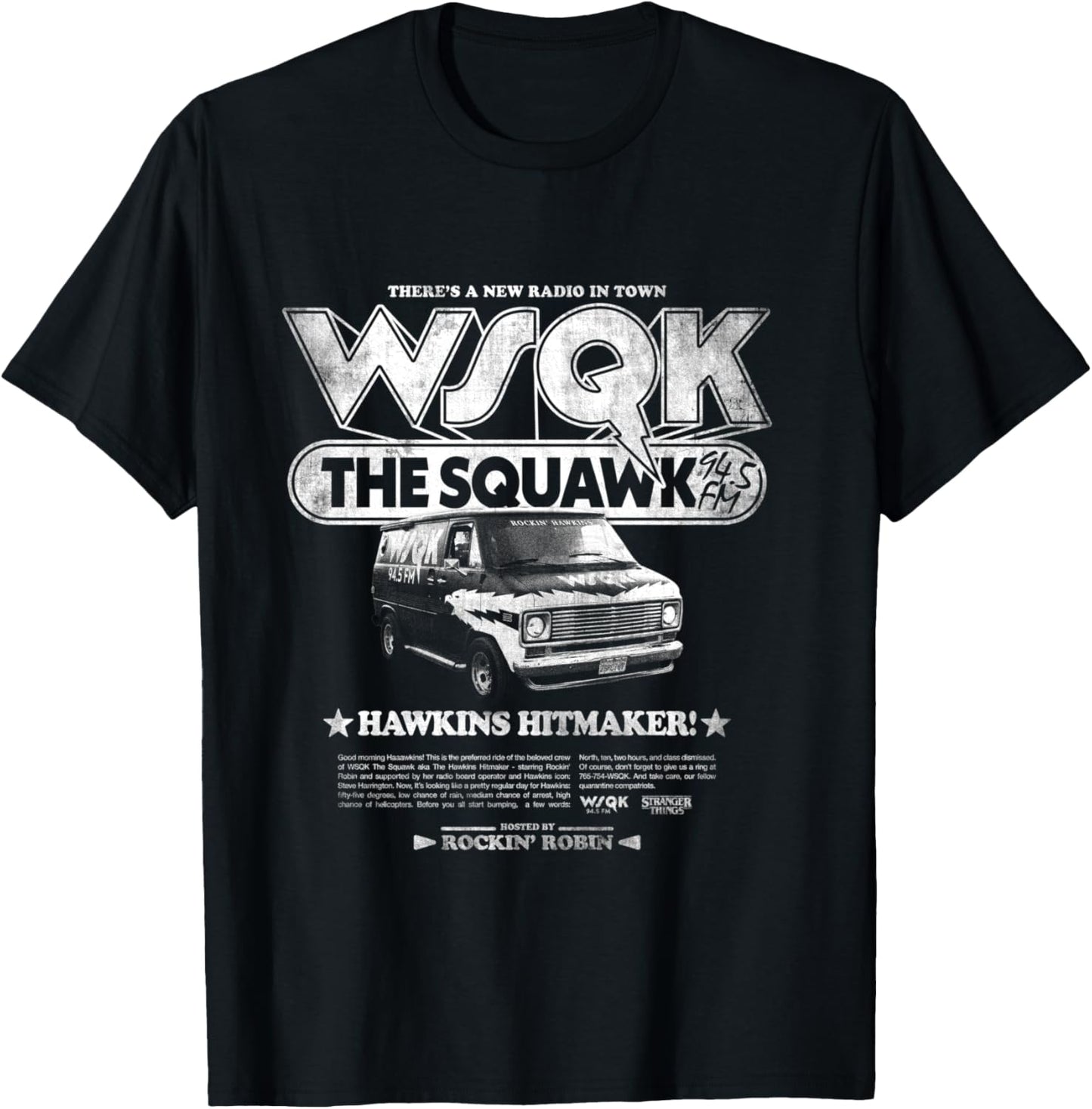 Stranger Things Hawkins Hitmaker WSQK Back T-Shirt - T-Shirt | Black