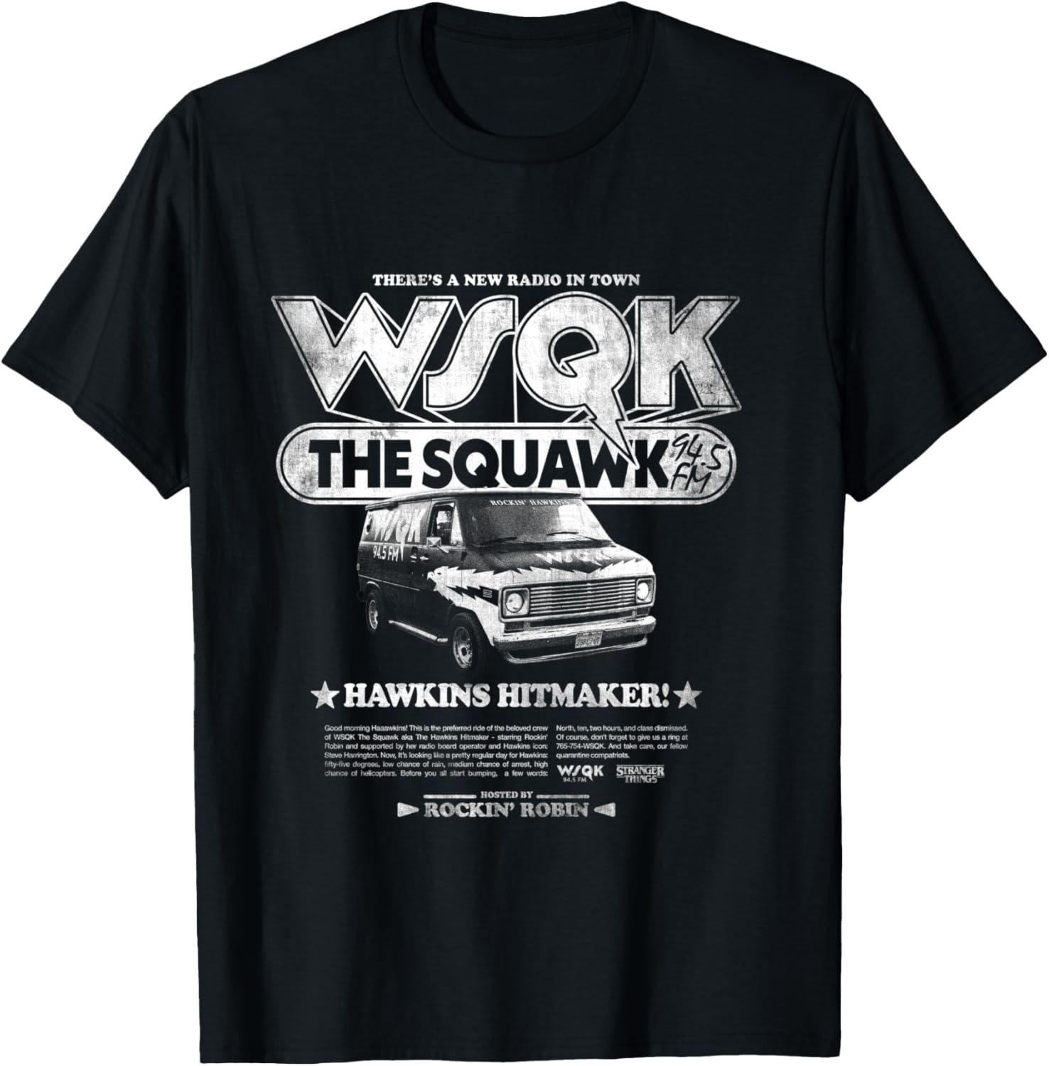 Stranger Things Hawkins Hitmaker WSQK Back T-Shirt - T-Shirt | Black