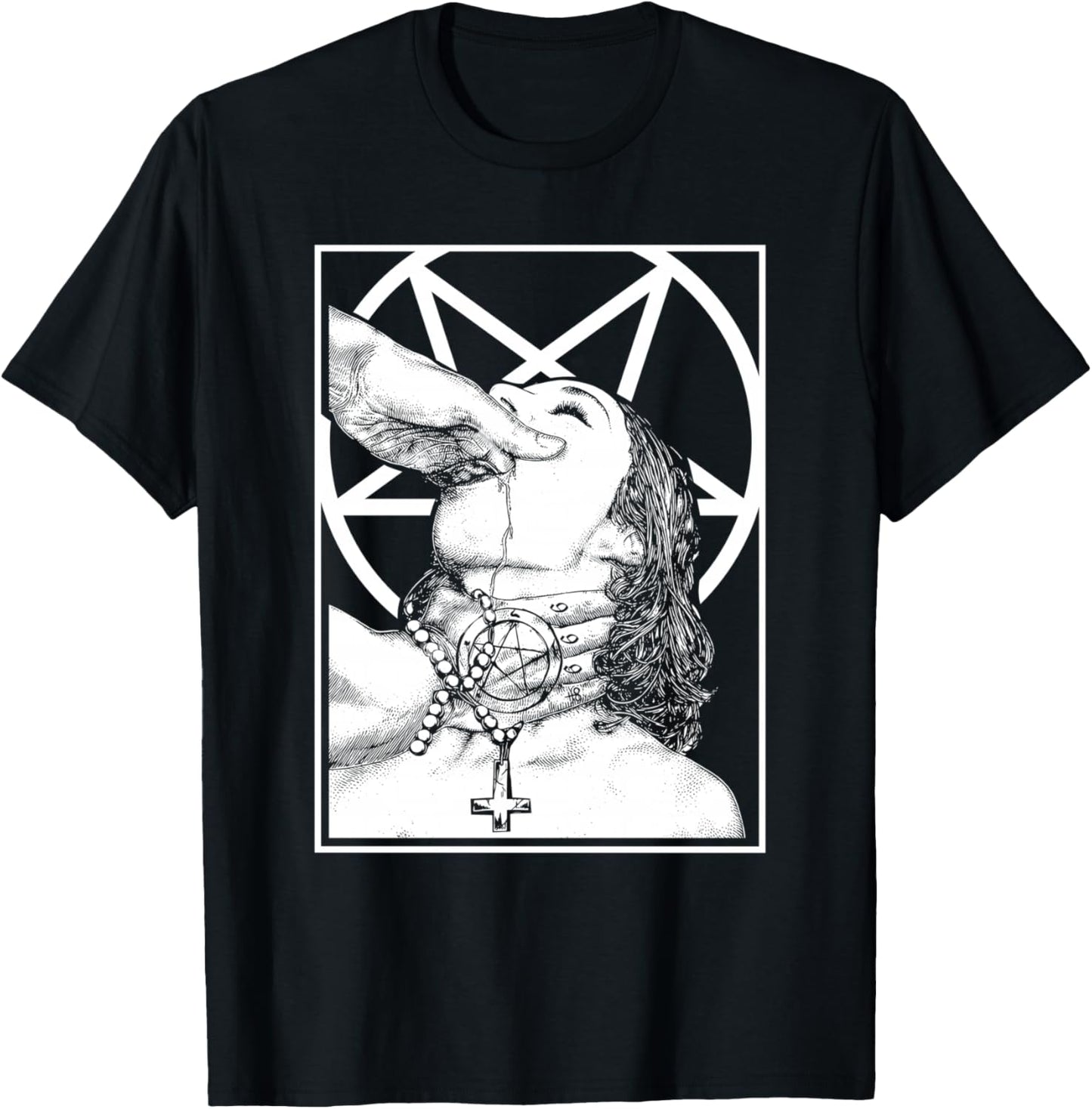Gothic Choked Up Unholy Nun Satan Baphomet Spooky Halloween T-Shirt - T-Shirt | Black