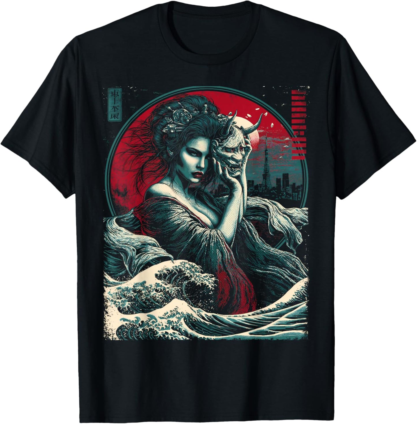 Japanische Tokyo Hannya Dämonenmaske und Mädchen T-Shirt - T-Shirt | Black