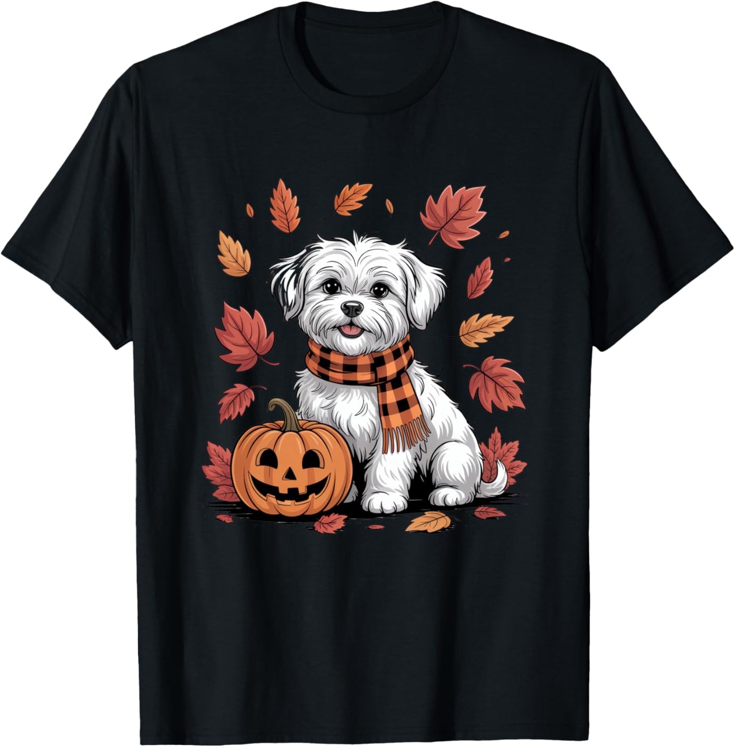 Maltese Dog Lover Pumpkin Fall Autumn Thanksgiving T-Shirt - T-Shirt | Black