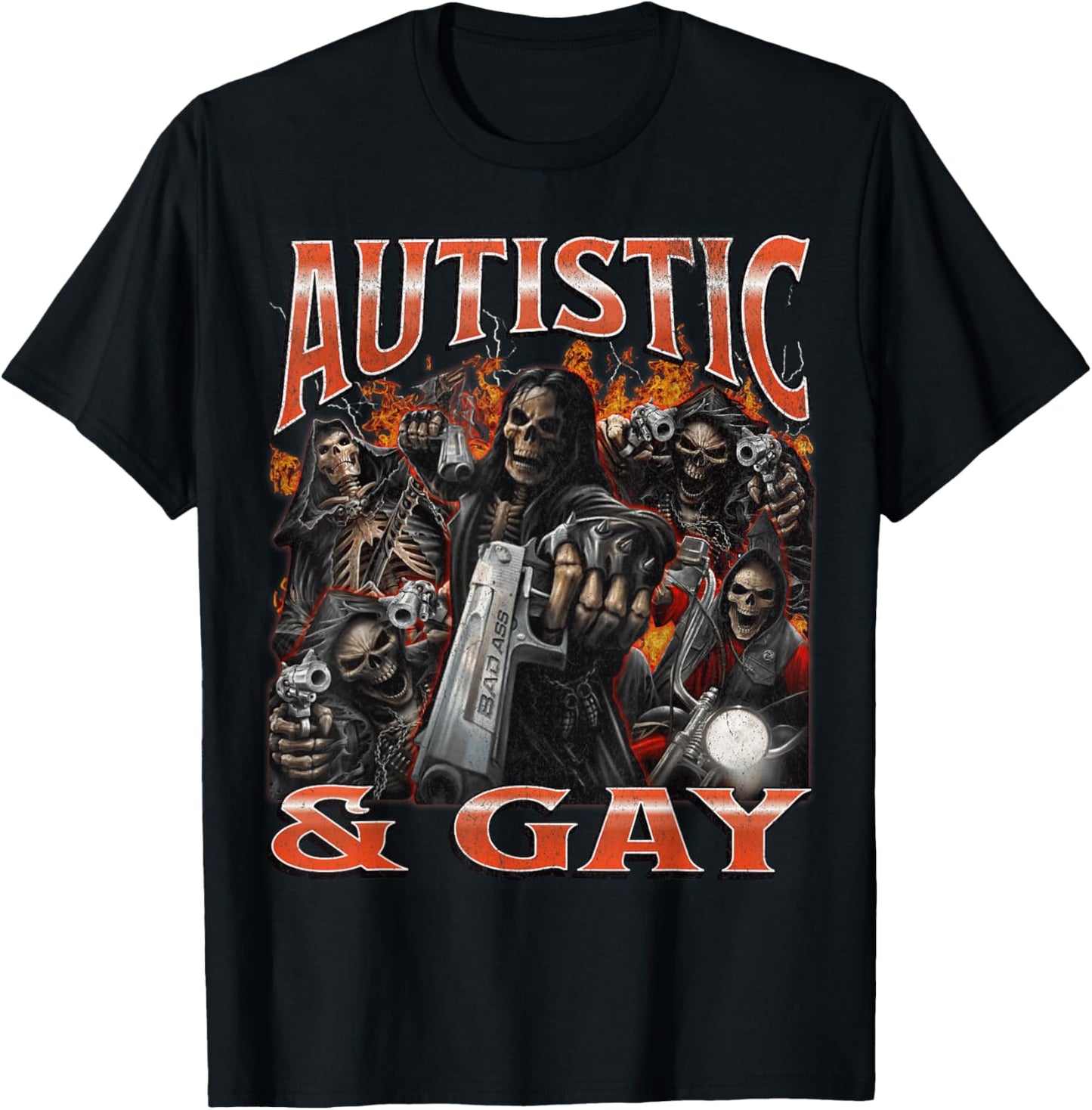 Autistic And Gay Funny Hard Skeleton Meme Bootleg Graphic T-Shirt - T-Shirt | Black