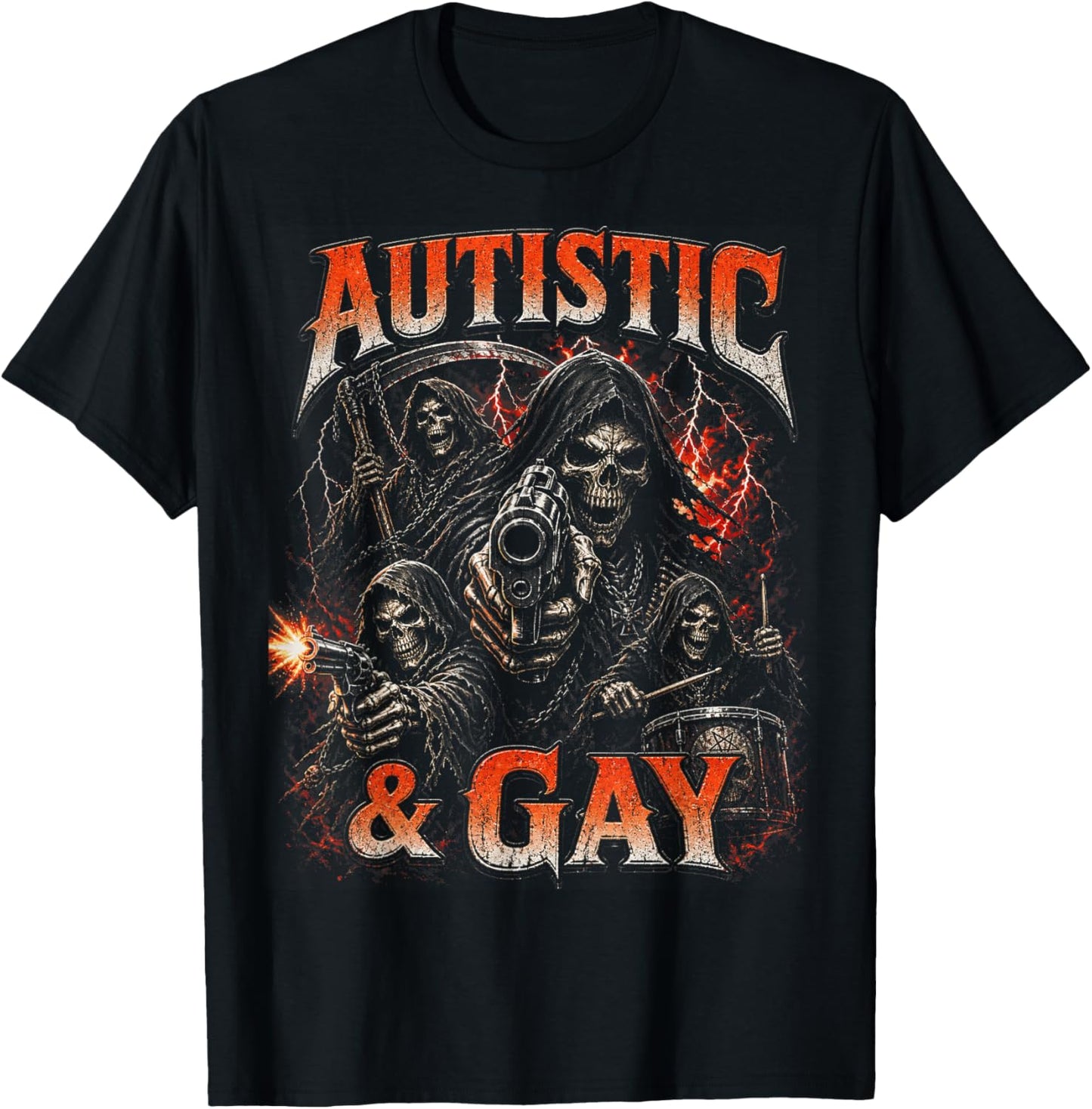 Autistic and Gay Funny Skeleton Reaper Meme Bootleg Y2K T-Shirt - T-Shirt | Black