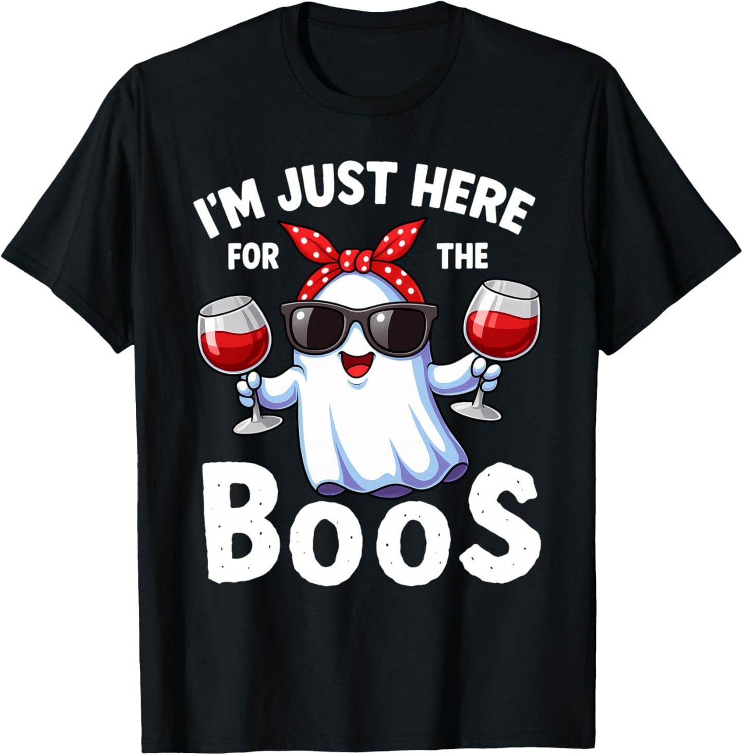 I'm Just Here For The Boos Halloween Women Ghost Vintage T-Shirt - T-Shirt | Black