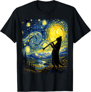 Cat Playing Clarinet Music Funny Musician Lover Clarinetist T-Shirt - T-Shirt | Black