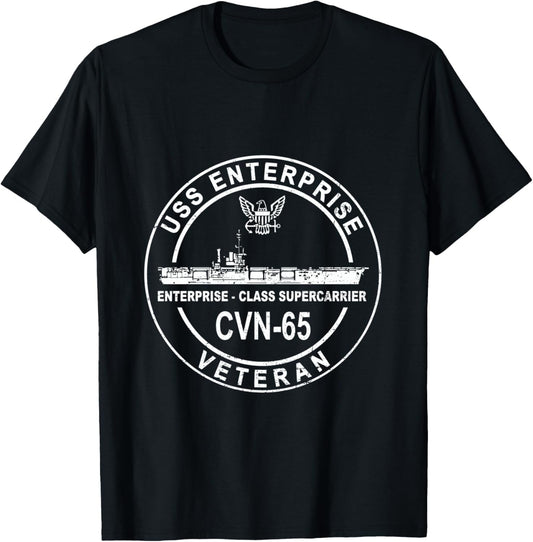 USS Enterprise CVN-65 Veteran Aircraft Supercarrier T-Shirt - T-Shirt | Black