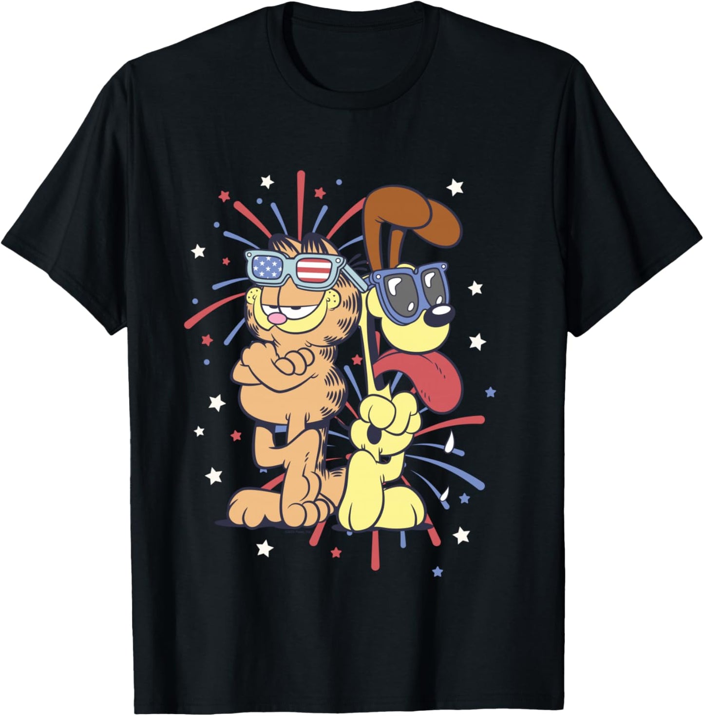 Garfield 4th of July Garfield & Odie Back to Back Fireworks T-Shirt - T-Shirt | Black