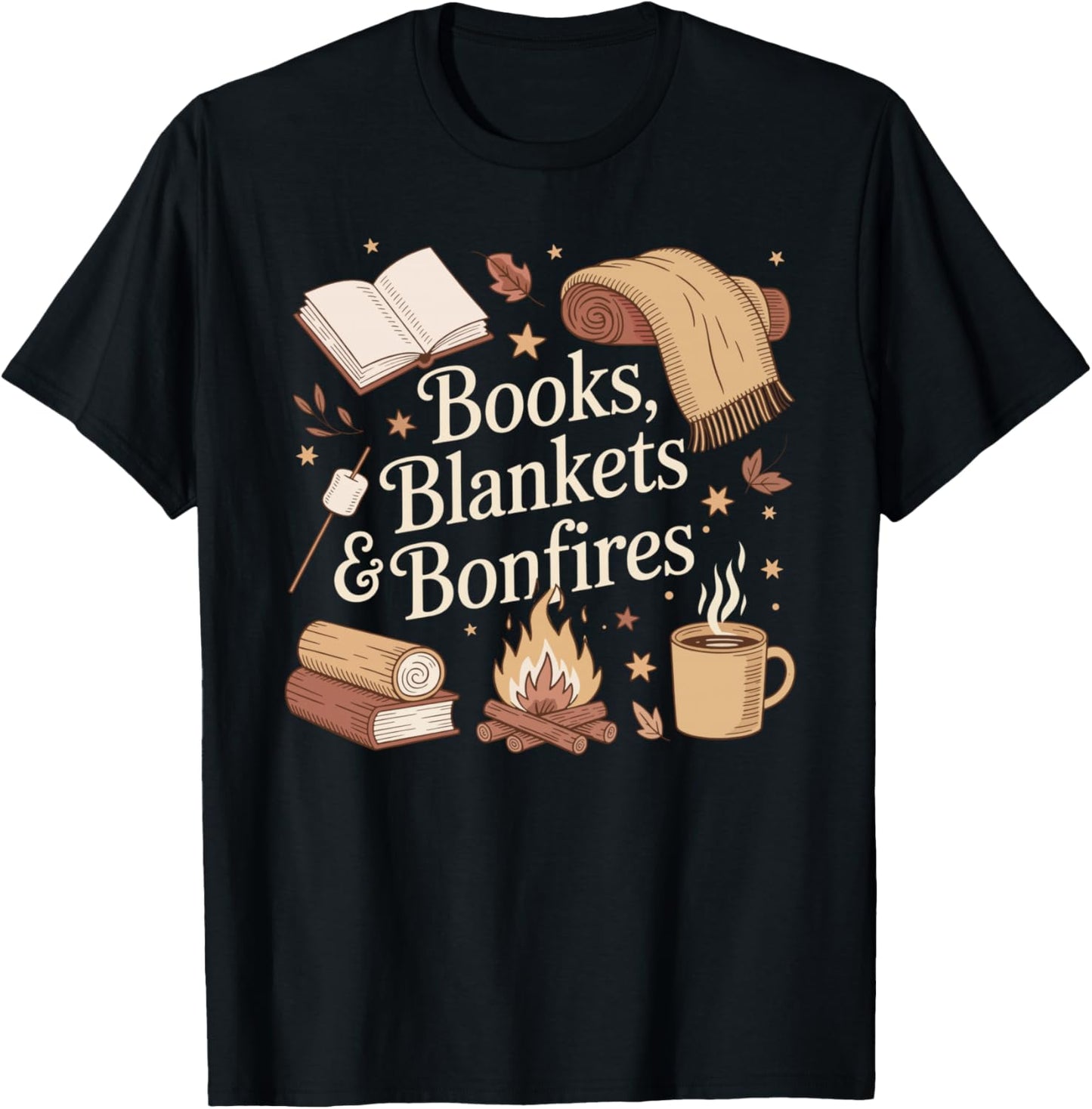Books Blankets and Bonfires All Booked for Fall Bookish Girl T-Shirt - T-Shirt | Black
