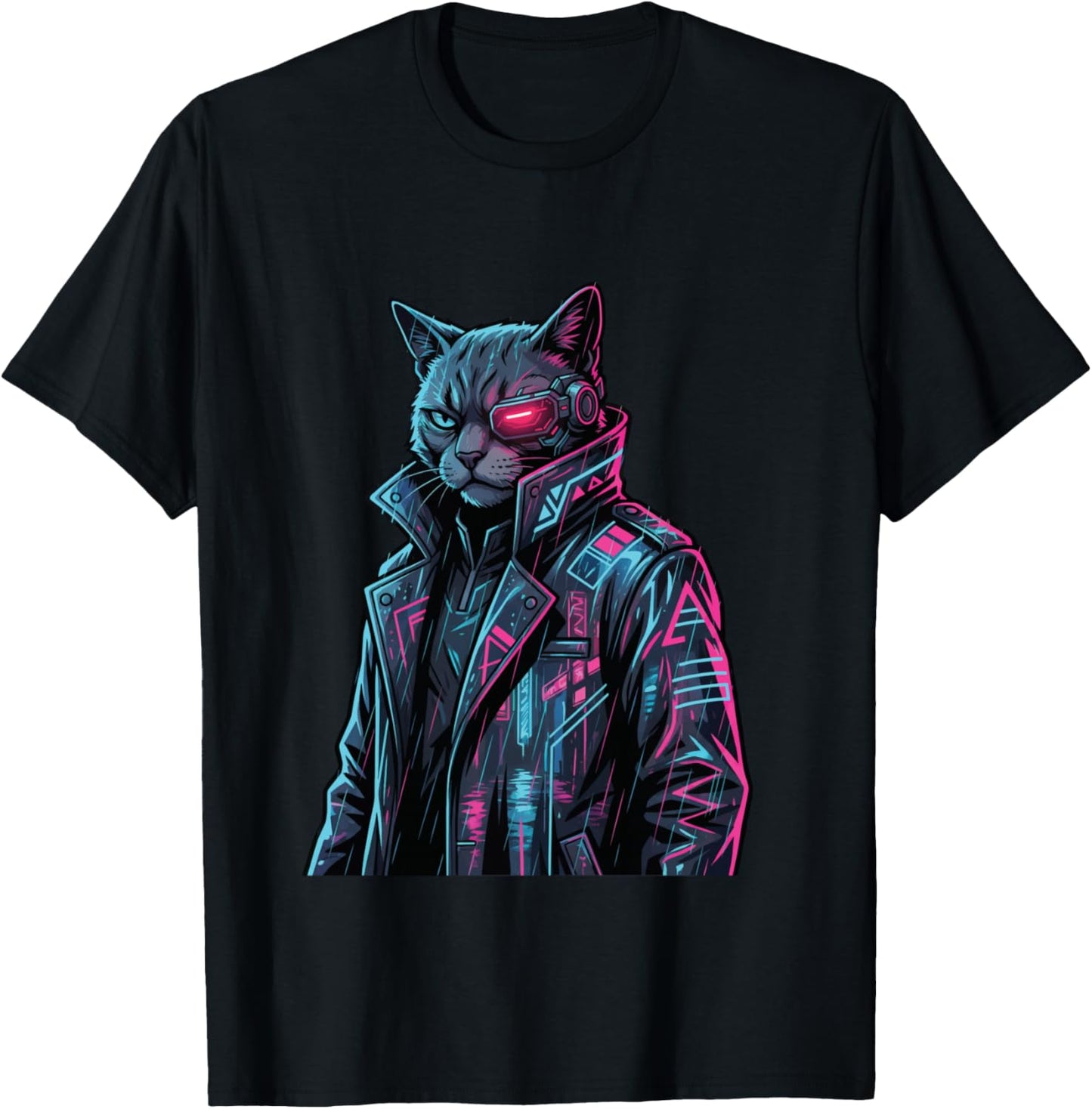 Cyberpunk Cat Cyborg Sci-Fi Synthwave Future Art T-Shirt - T-Shirt | Black