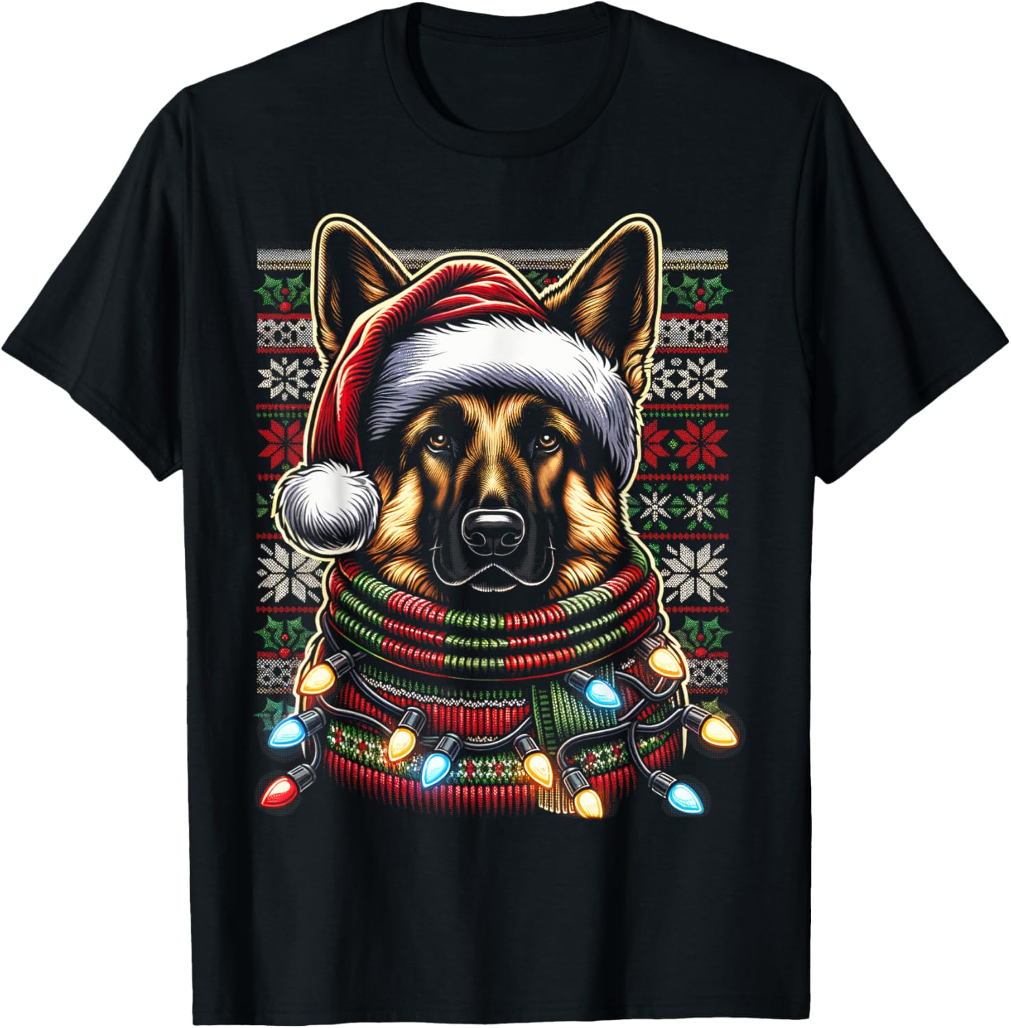 Christmas German Shepherd Xmas Shepherd Mom Dog Lover T-Shirt - T-Shirt | Black
