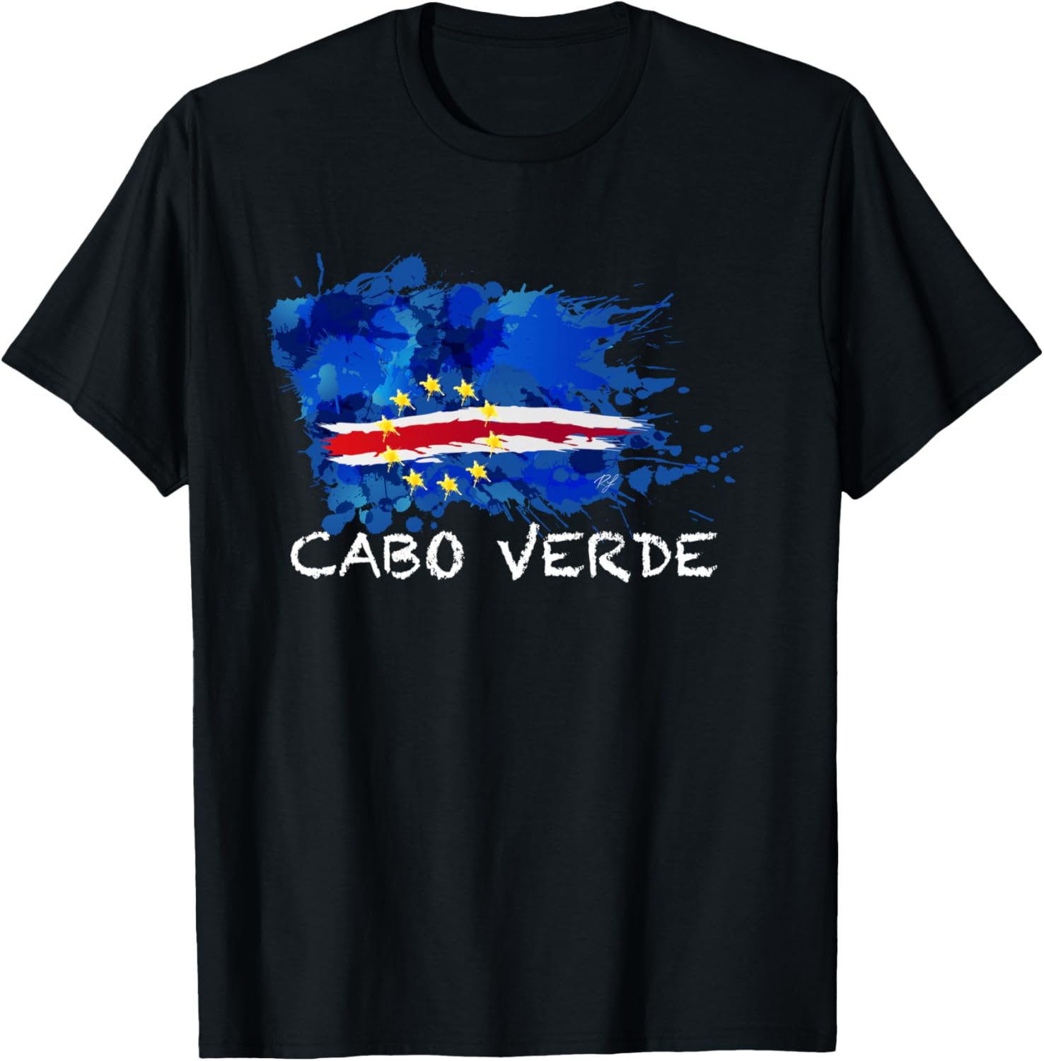 Drapeau Cabo Verde Peinture tachée avec Texte Blanc Manche Longue T-Shirt - T-Shirt | Black