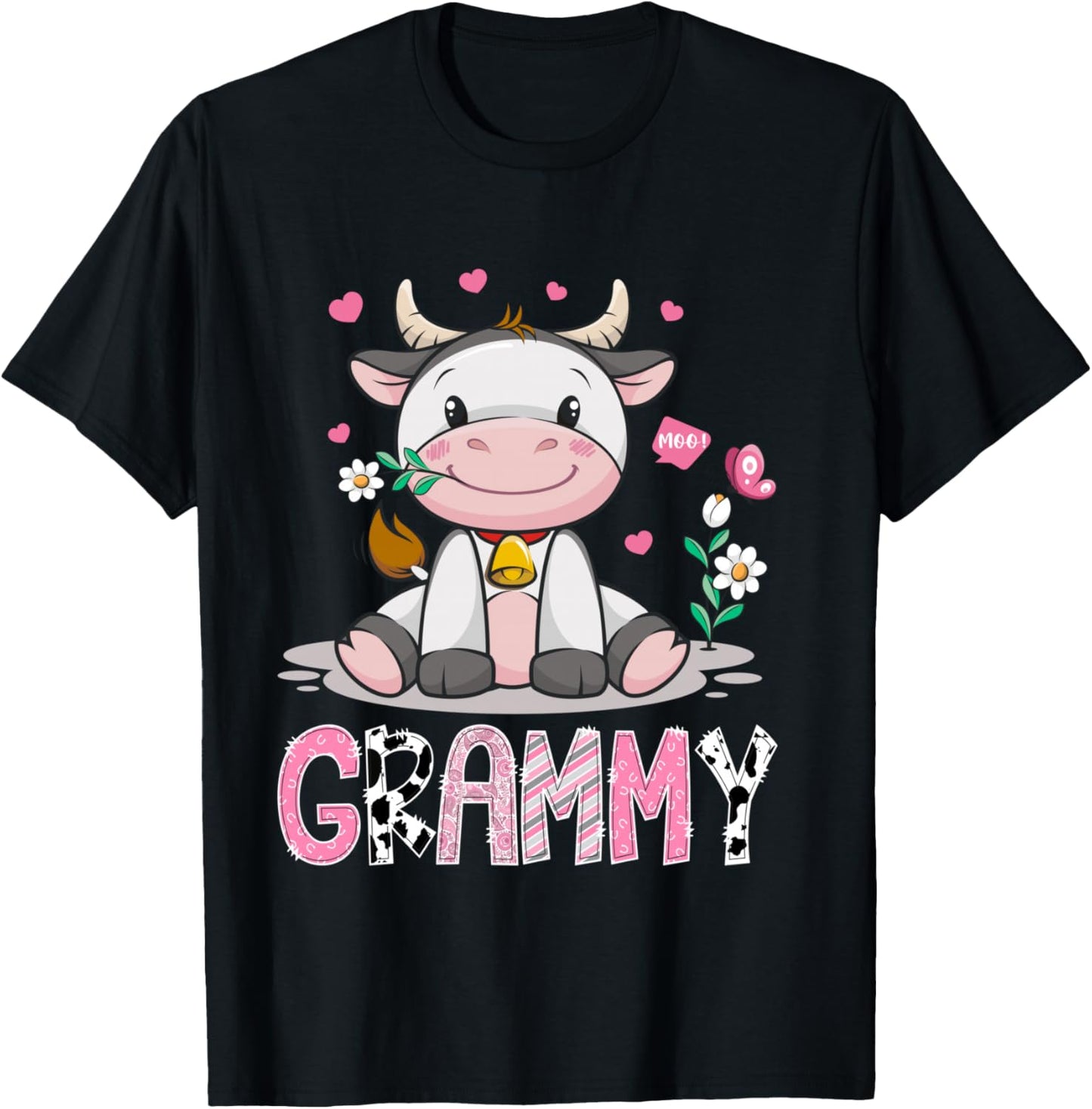 Grammy Cute Cow Moo Farmer Birthday Family Matching T-Shirt - T-Shirt | Black
