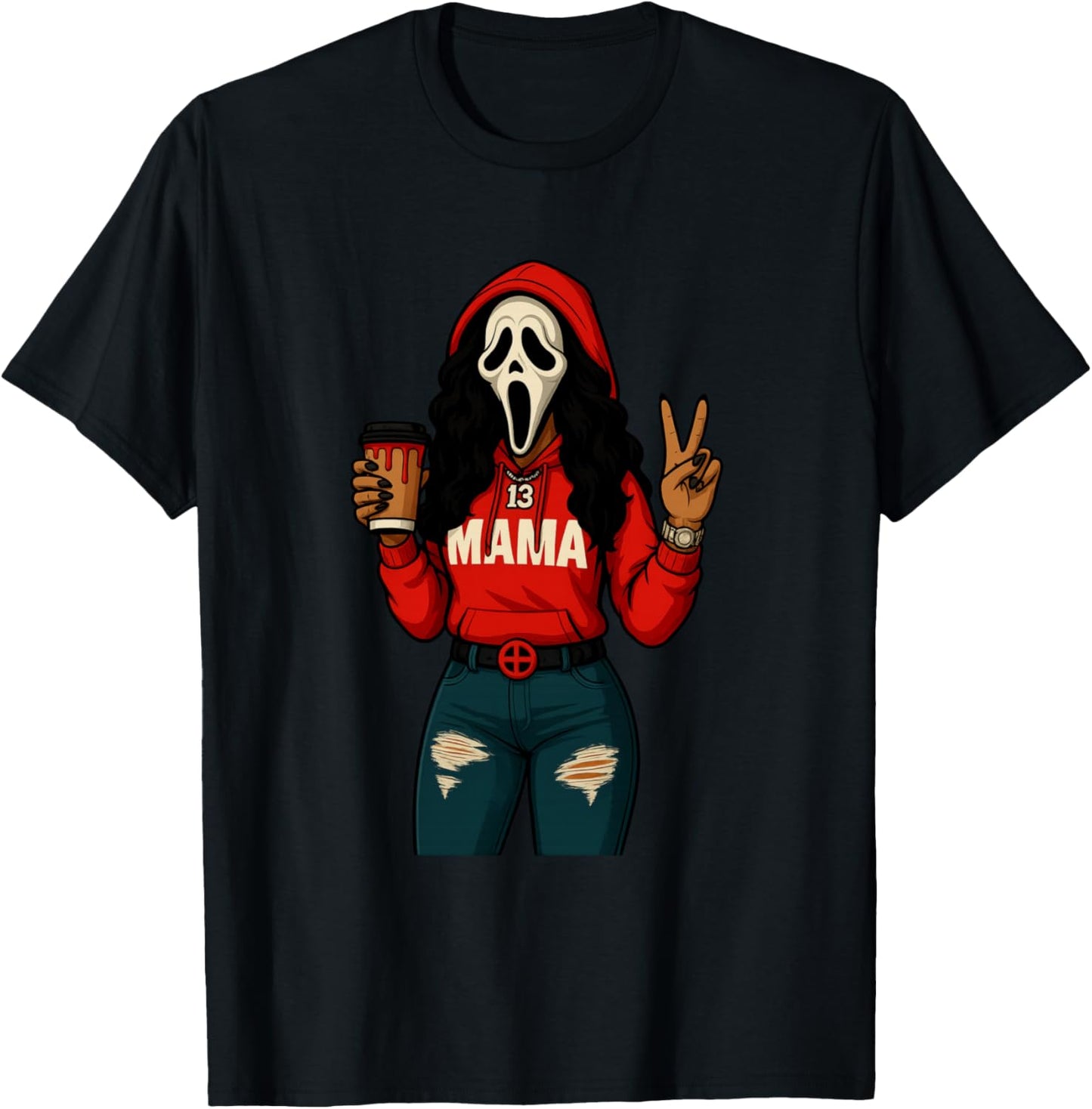 Horror Punk Spooky Mama – Funny Ghost Coffee Lover Halloween T-Shirt - T-Shirt | Black
