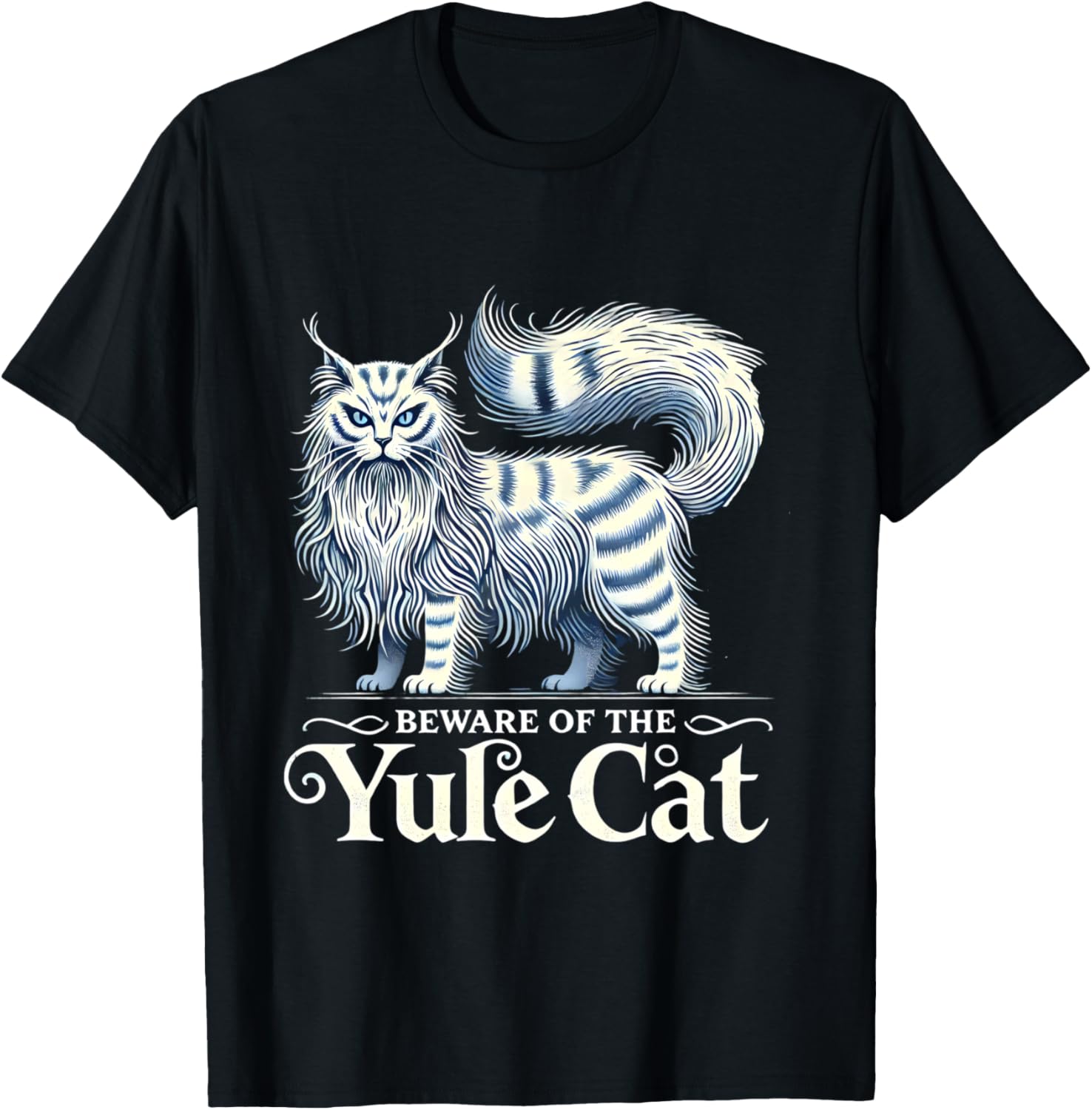 Beware of the Yule Cat Jolakotturinn Icelanic Folklore T-Shirt - T-Shirt | Black