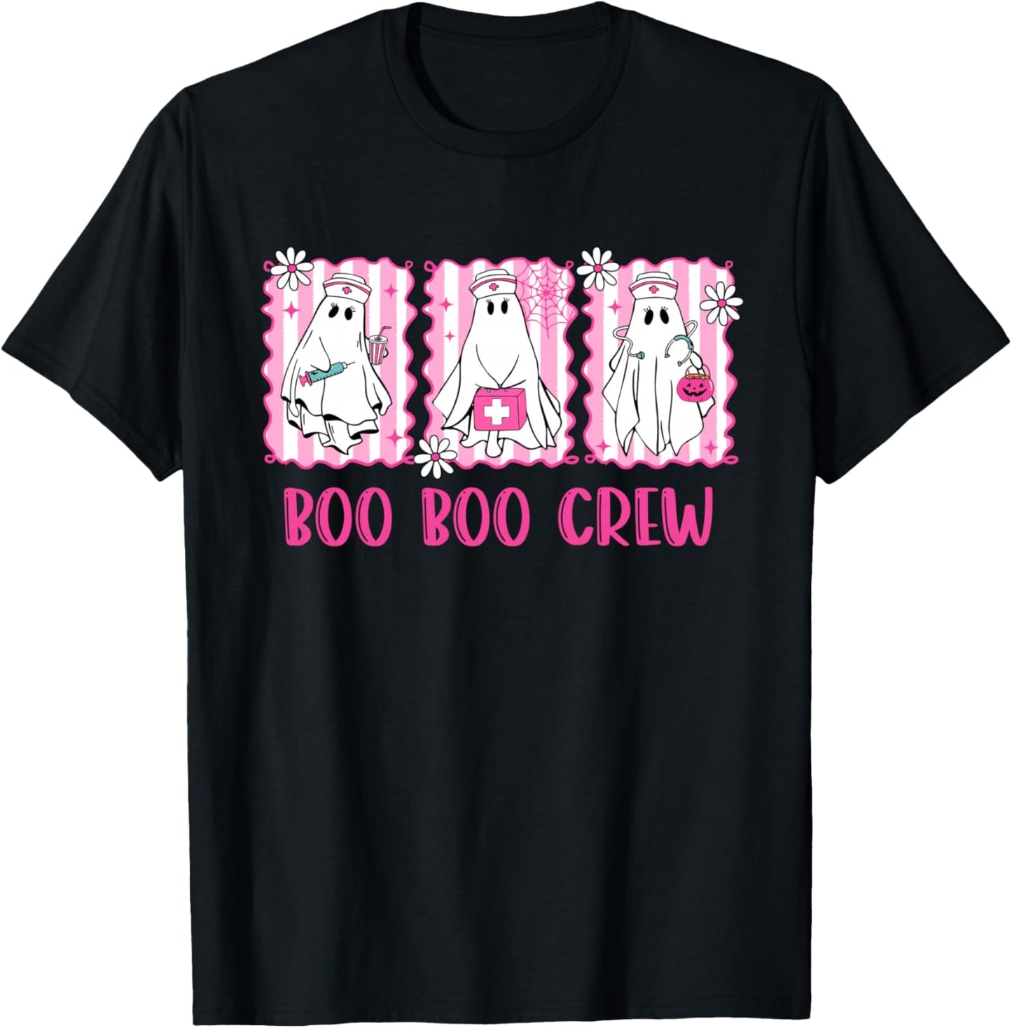 Preppy Boo Crew Night Shift Nurse Ghost Halloween Nursing T-Shirt - T-Shirt | Black