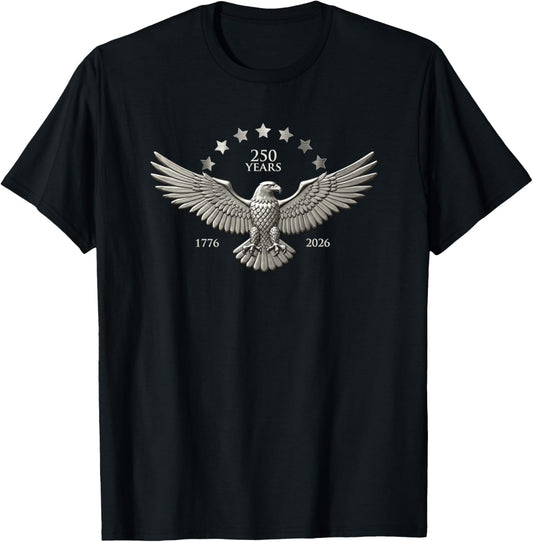 250th ANNIVERSARY OF USA, 2026 1776 EAGLE, CARS & PATRIOTS T-Shirt - T-Shirt | Black