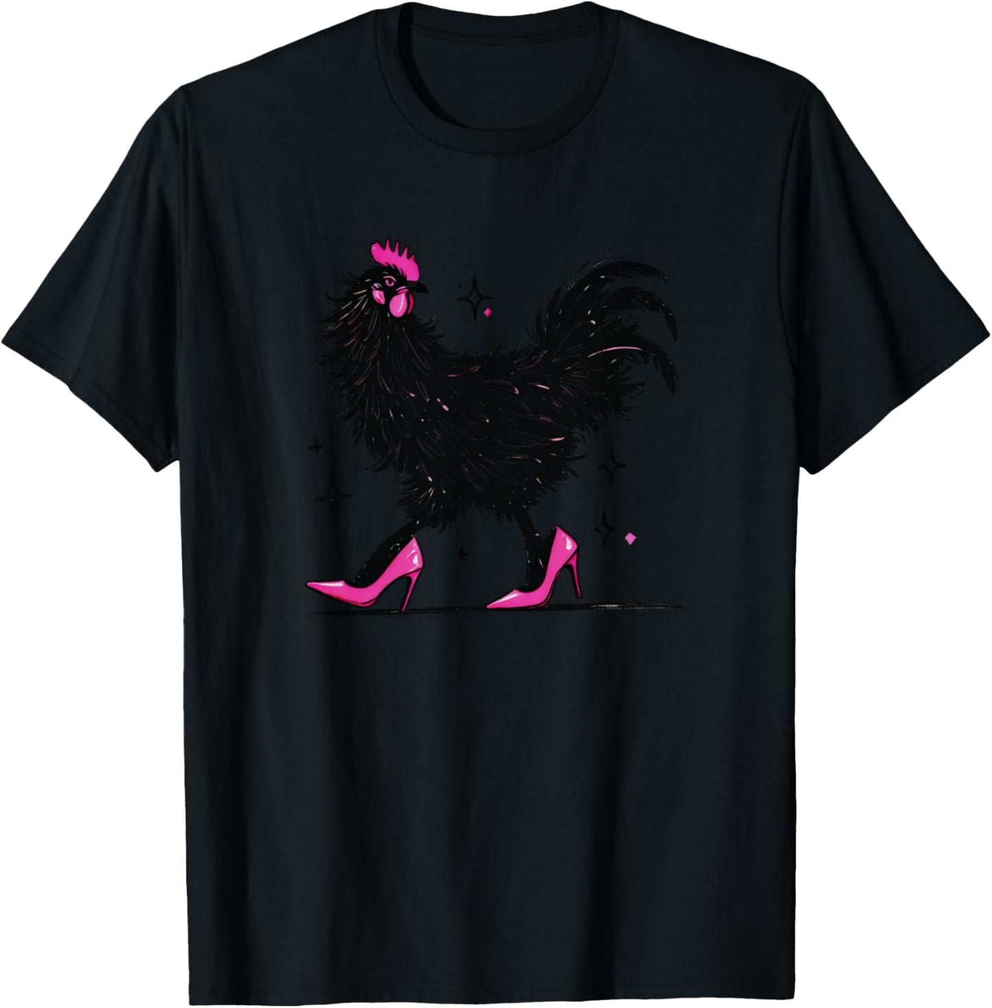 Funny Chicken In Pink Heels Color T-Shirt - T-Shirt | Black