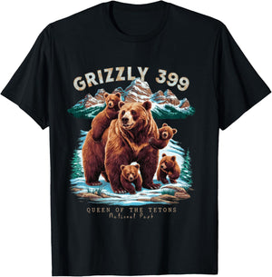 Grizzly 399 Bear Lovers Queen Of The Tetons National Park T-Shirt - T-Shirt | Black
