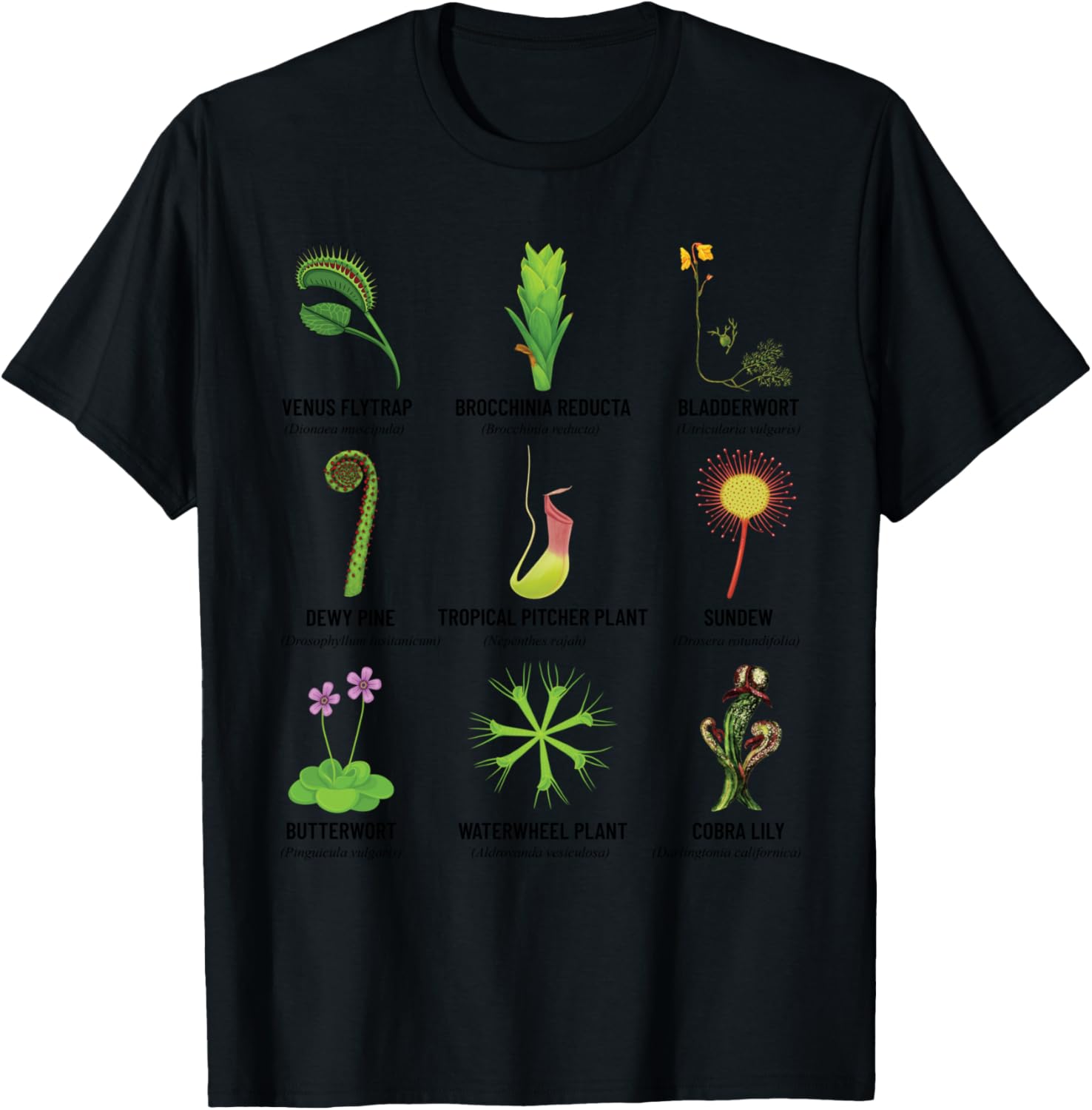 Carnivorous Plants Chart Venus Flytrap, Pitcher Plant T-Shirt - T-Shirt | Black