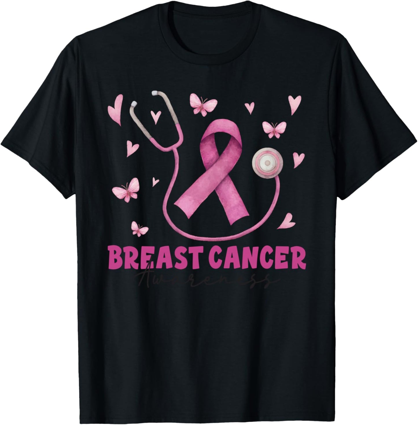 Pink Stethoscope Breast Cancer Awareness Nurse Scrub Women T-Shirt - T-Shirt | Black