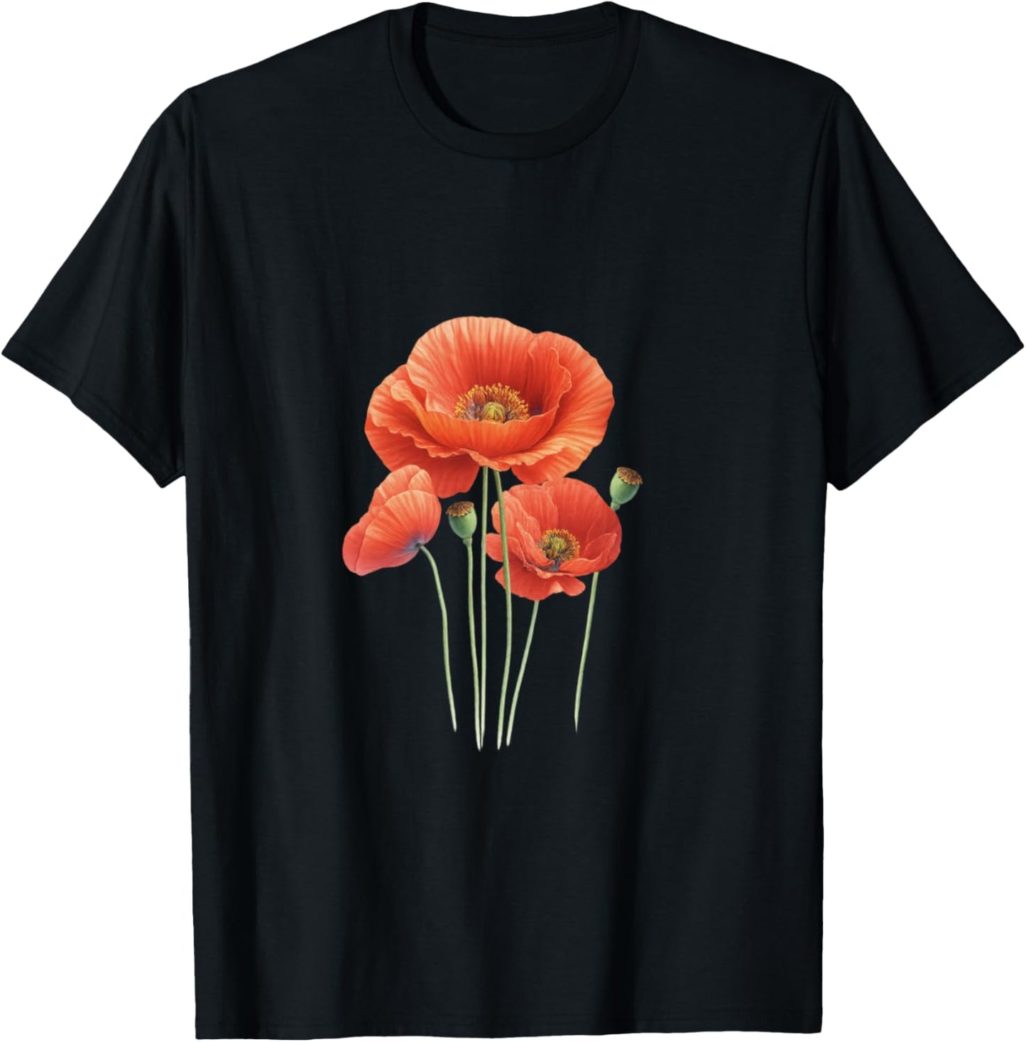 Poppy Flower T-Shirt - T-Shirt | Black