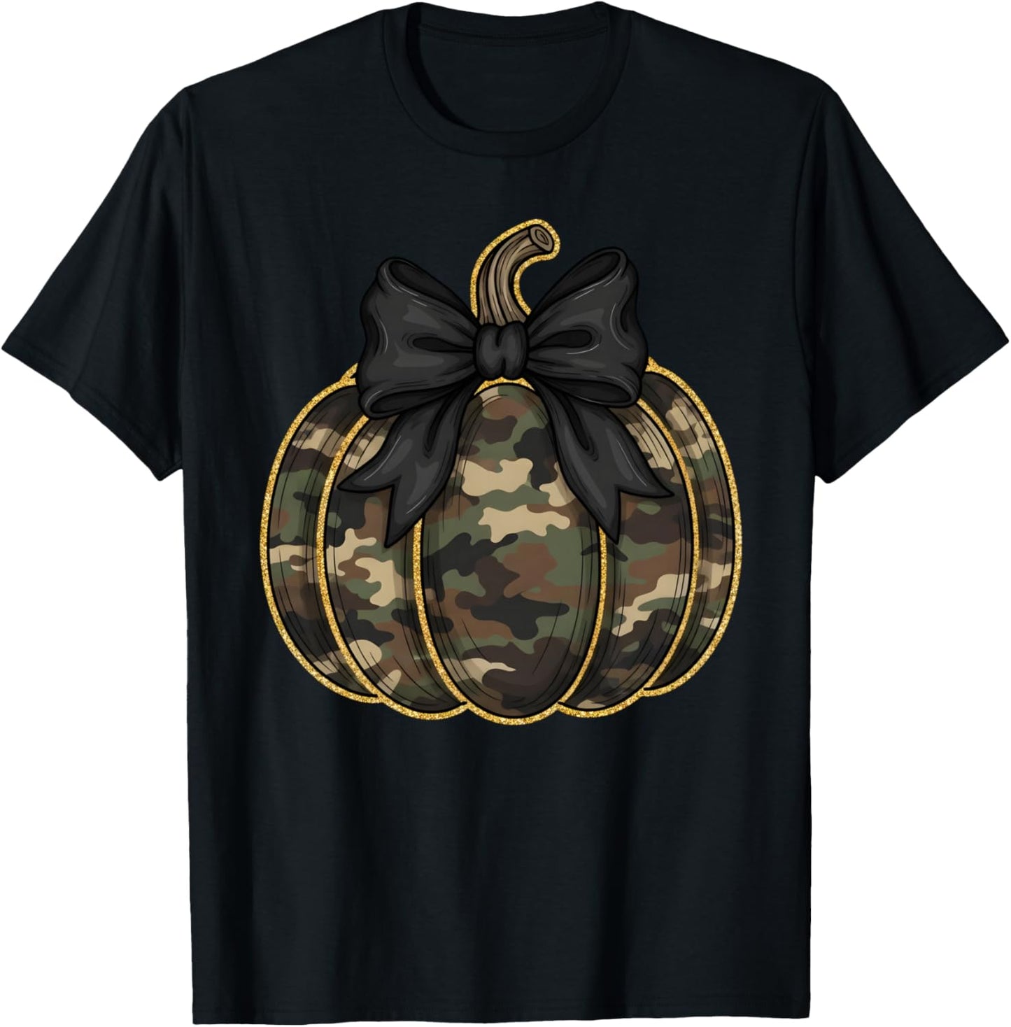 Coquette Autumn Camo Pumpkin Bow Girly Halloween Fall Women T-Shirt - T-Shirt | Black