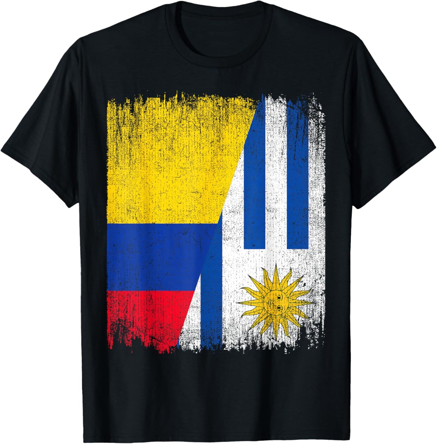Half Colombia Uruguay Flag Colombian Uruguayan Pride Roots T-Shirt - T-Shirt | Black