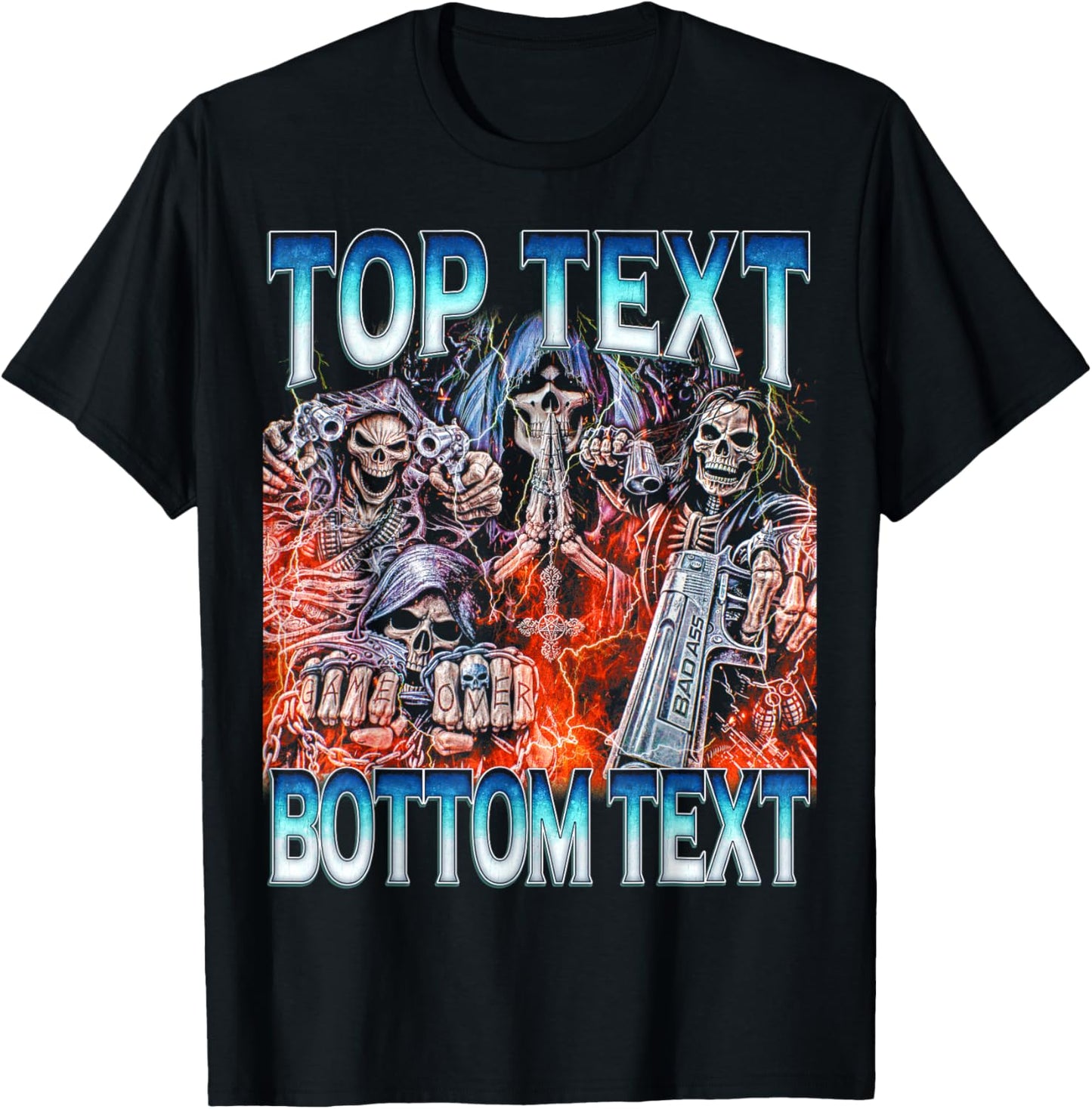 Top Bottom Text - Edgy Skeleton Bootleg Hard Skeleton Meme T-Shirt - T-Shirt | Black