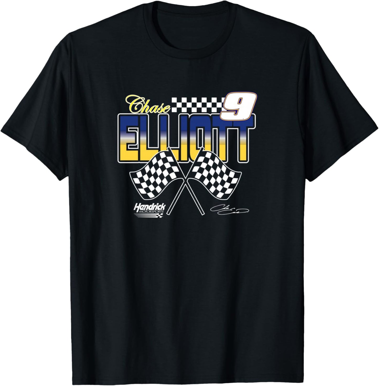 Chase Elliott 9 Flag Hendrick Motorsports Licensed T-Shirt - T-Shirt | Black