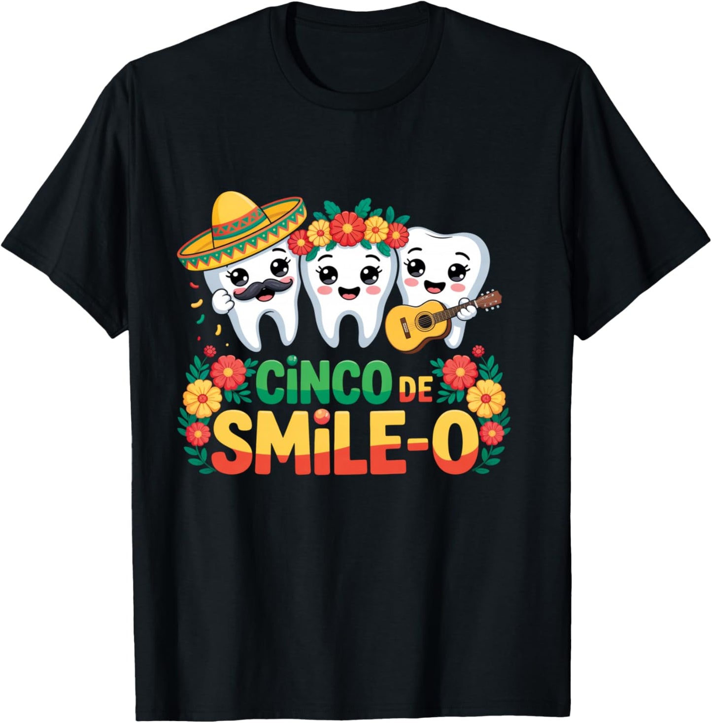 Cinco De Smile-O Funny Cinco De Mayo Sombrero Teeth T-Shirt - T-Shirt | Black