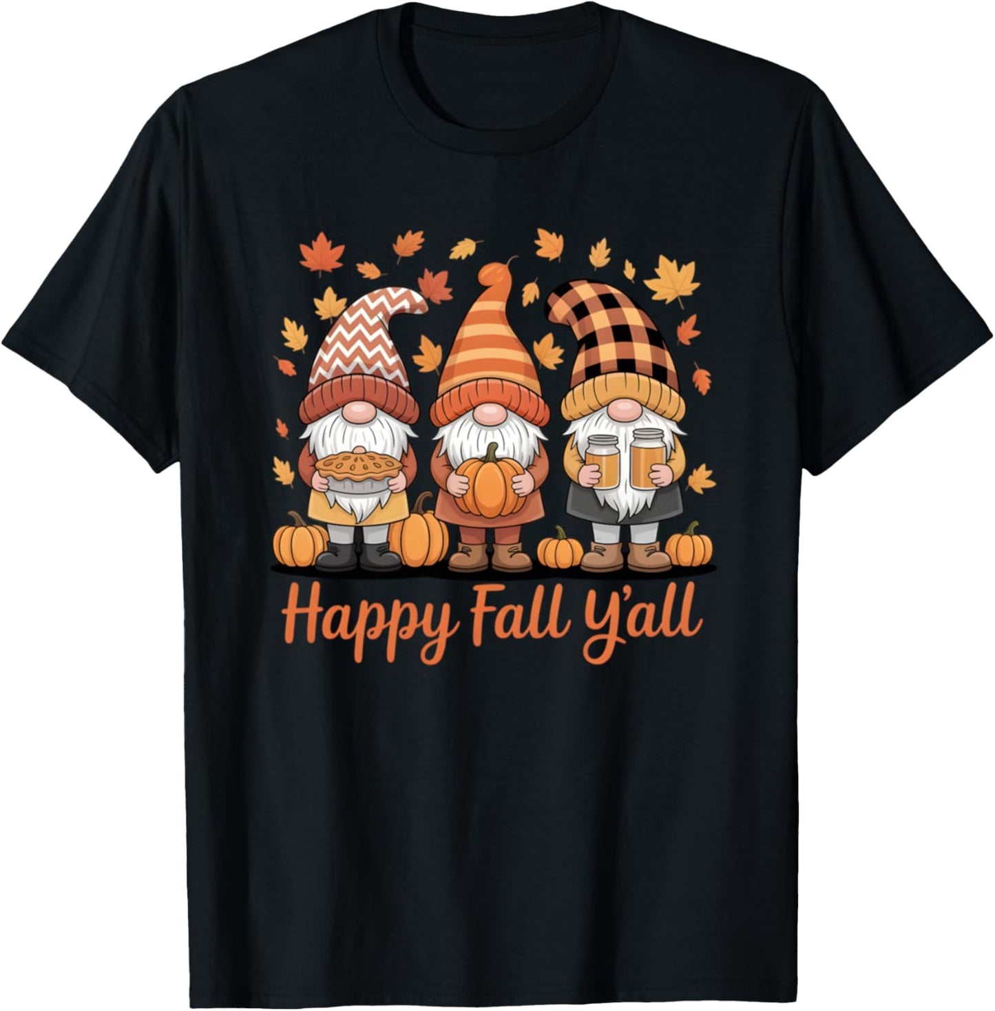 Happy Fall Y'all Gnome Pumpkin Autumn Thanksgiving Gifts T-Shirt - T-Shirt | Black