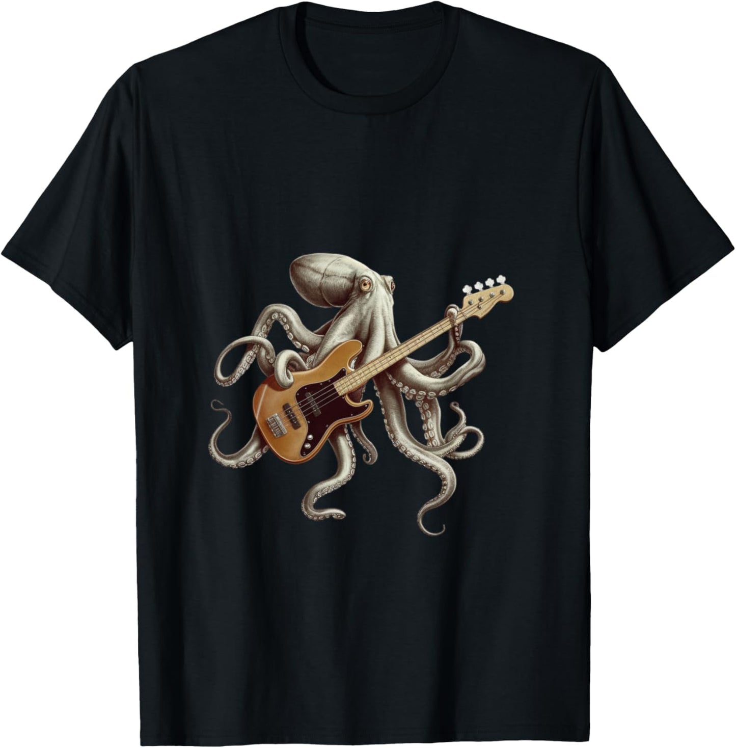 Octopus Playing Bass Guitar Bassist Octopus Rock Music T-Shirt - T-Shirt | Black