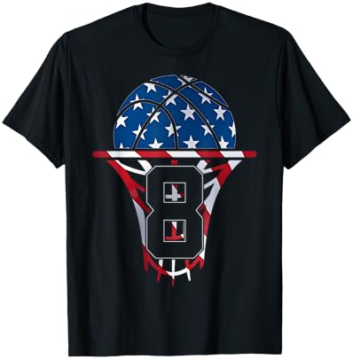 Cool Number 8 Years Basketball 8TH Birthday T-Shirt - T-Shirt | Black