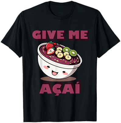 "Give Me AÇAÍ" Cute Brazilian Cartoon Acai Bowl Design T-Shirt - T-Shirt | Black