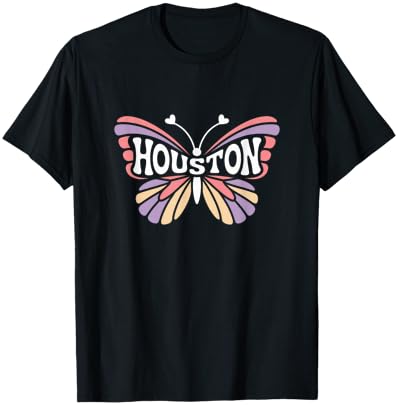 Houston Butterfly - Texas Pastel City Name Word Art T-Shirt - T-Shirt | Black