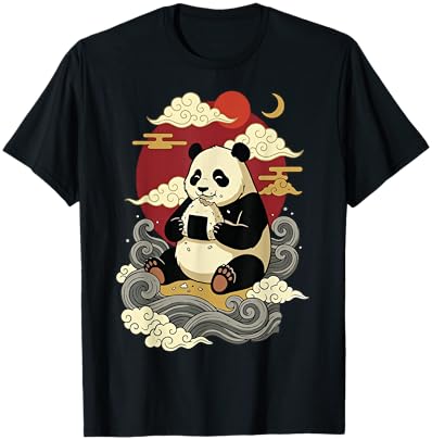 Panda Eating Onigiri Japanese Sushi Manga Japan T-Shirt - T-Shirt | Black