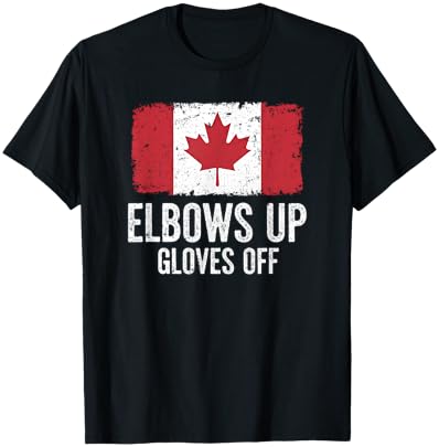 Elbows Up Gloves Off Canadian Flag Pro Canada T-Shirt - T-Shirt | Black