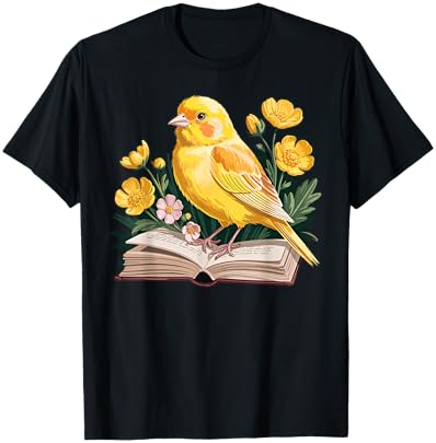 Canary Bird Floral Book Yellow Bird Reading Bookish Teacher T-Shirt - T-Shirt | Black