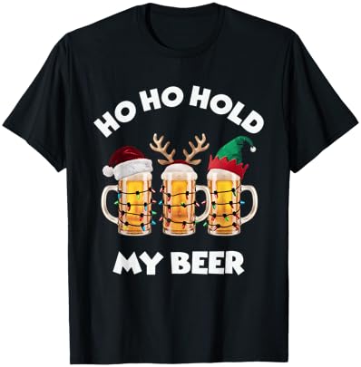 Christmas Ho Ho Hold my Beer Santa, Elf, and Reindeer Mugs T-Shirt - T-Shirt | Black