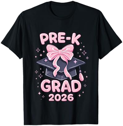 pre-k Graduation 2026 Pink Bow Preschool Grad 2026 Girls T-Shirt - T-Shirt | Black