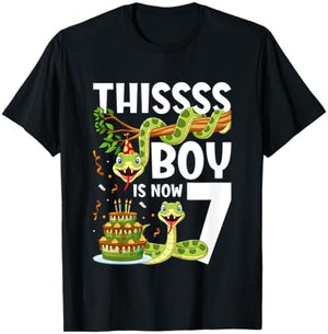 Kids 7th Reptile Birthday 7 Year Old Boy Snake Birthday Party T-Shirt - T-Shirt | Black