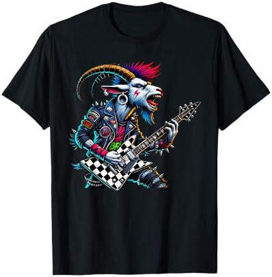 Funny Punk Goat Rock Goat Rock and Roll Guitar Music T-Shirt - T-Shirt | Black
