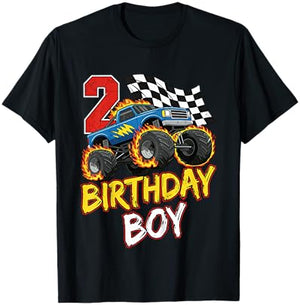 Kids Birthday Monster Truck 2 Year Old Boys 2nd Party Born 2024 T-Shirt - T-Shirt | Black