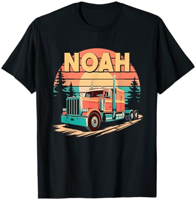 Noah Personalized Nametag Name Tag Semi Truck for NOAH T-Shirt - T-Shirt | Black