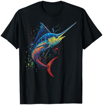 Swordfish Colorful Deep Sea Fishing T-Shirt - T-Shirt | Black