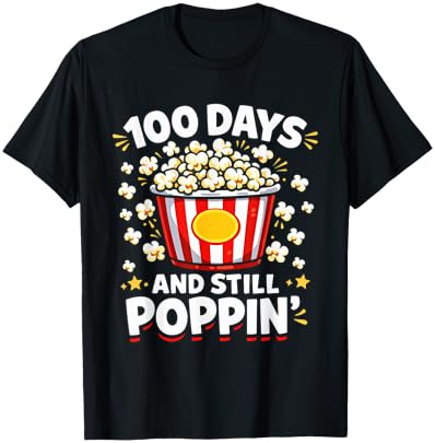 100th Day of School Popcorn 100 Days and Still Poppin Kids T-Shirt - T-Shirt | Black