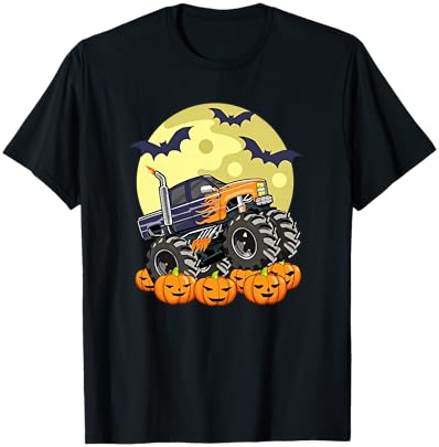 Monster Truck Halloween Jack O Lantern Moon Pumpkin Toddler T-Shirt - T-Shirt | Black