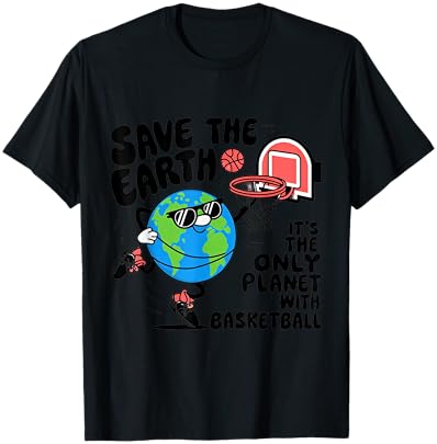 Save Earth Conservation Basketball Player Earth Day Kids T-Shirt - T-Shirt | Black