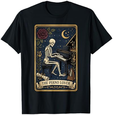 Piano Lover Tarot Card Gothic Skeleton Music Pianist T-Shirt - T-Shirt | Black