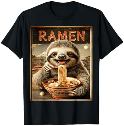 Funny Ramen Sloth Noodle Lovers Anime Otaku T-Shirt - T-Shirt | Black